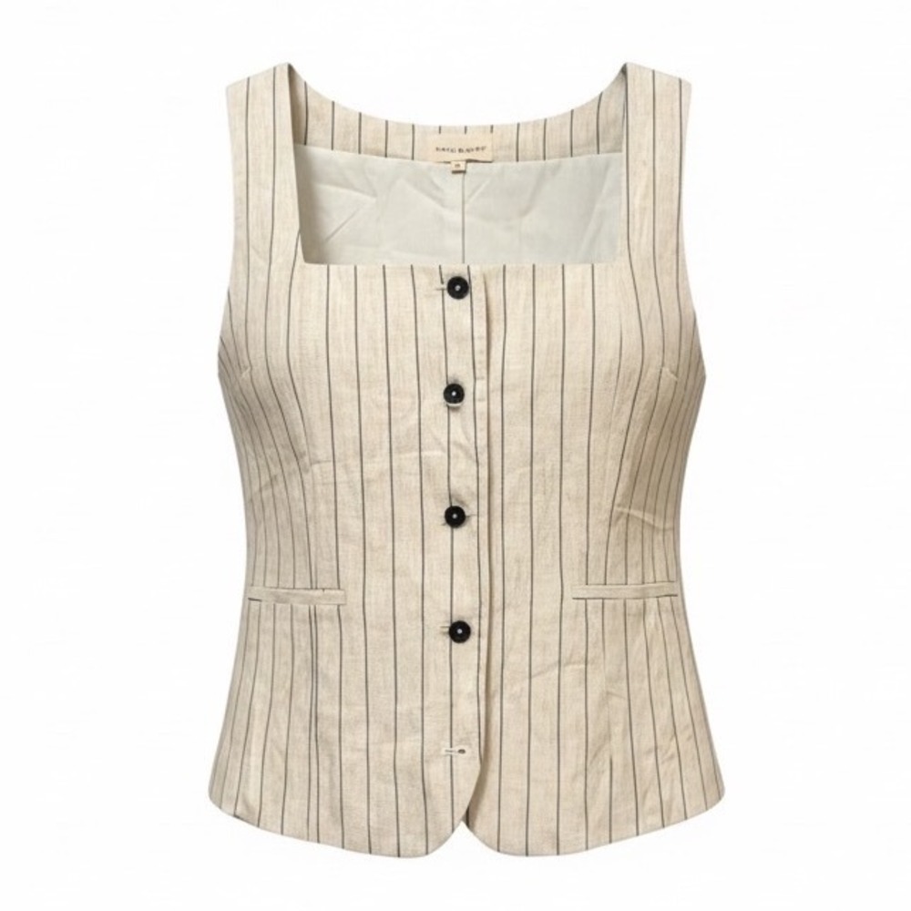 Thread & Supply Oatmeal Black Pinstripe Linen Blend Vest Top T4655SVLSF Small